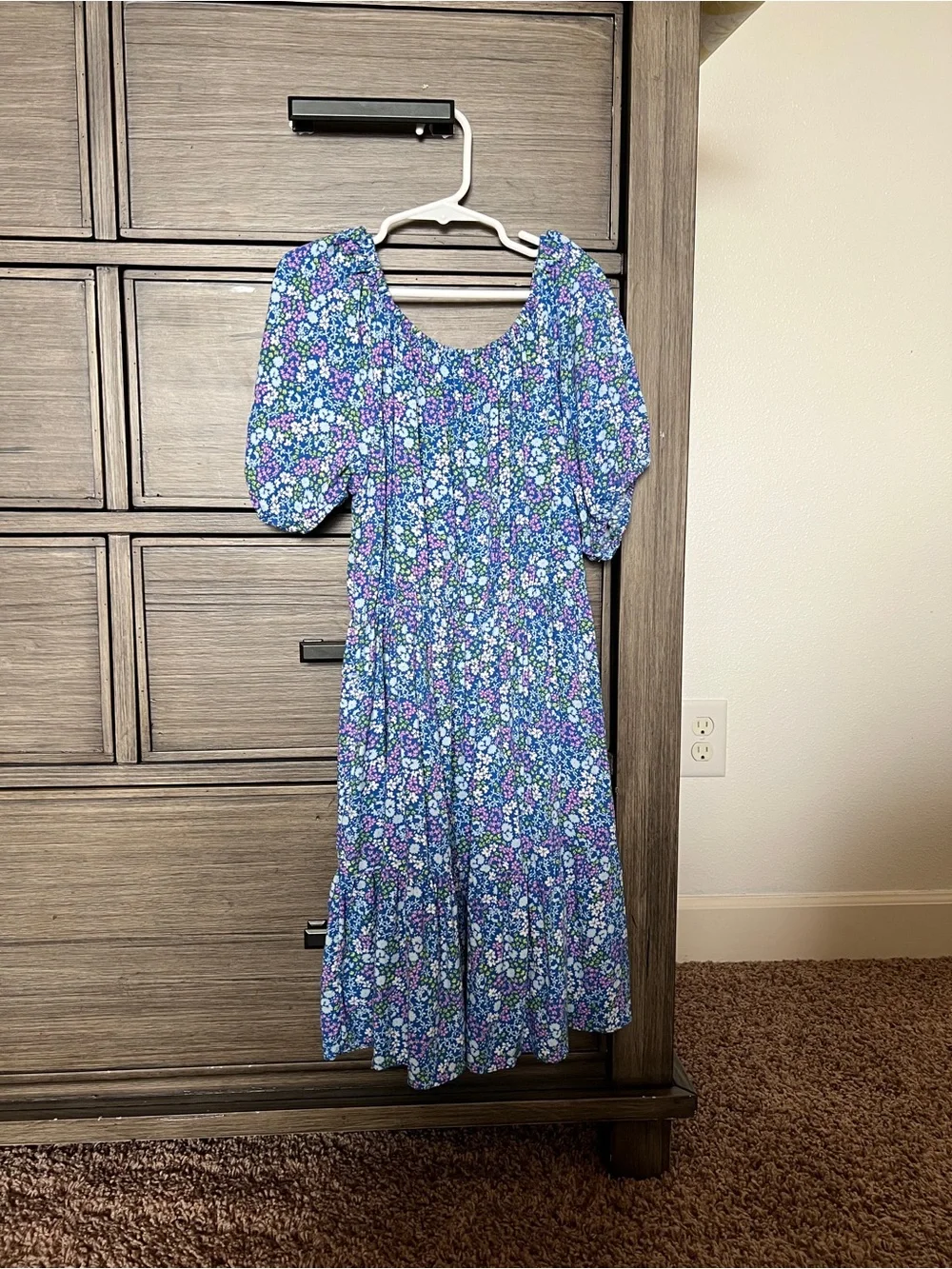 Cat & Jack Blue Floral Puff-Sleeve Midi Dress